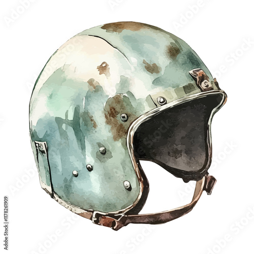 A watercolor drawing of a helmet, isolated on a white background. Helmet vector.
