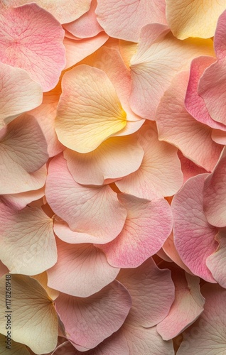 Close-up of the pink and yellow petals on an isolated background, showcasing their intricate details and vibrant colors. This image was created using focus stacking, a technique in macro photography, 