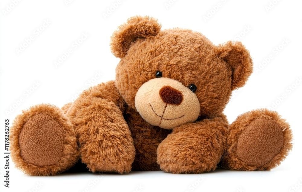 Fototapeta premium Cute brown teddy bear isolated on a white background with copy space. 