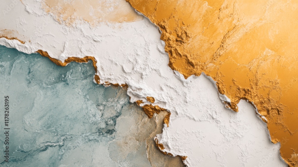 Obraz premium Abstract Gold, White, and Teal Textured Art Background