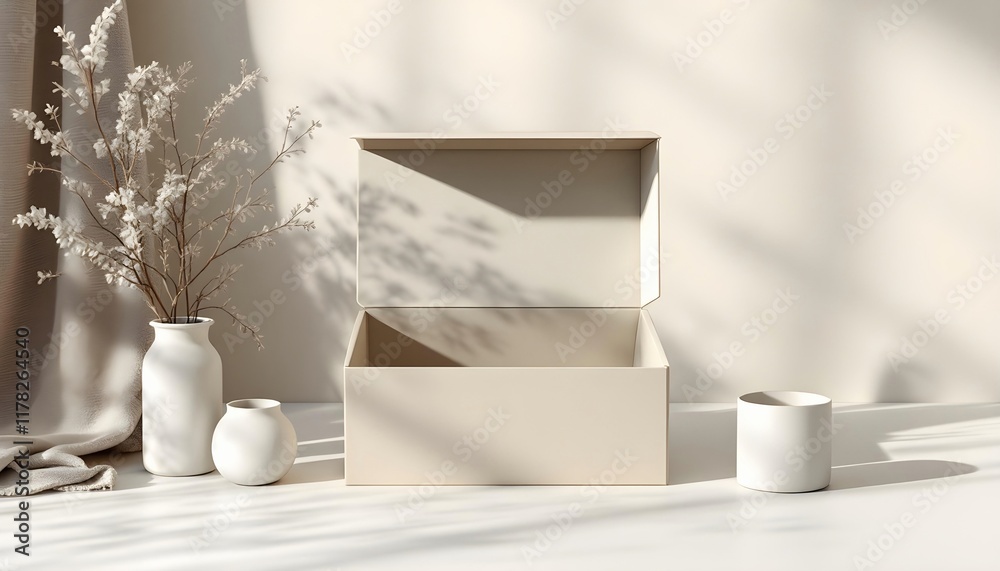 custom made wallpaper toronto digitala white box with a geometric pattern on the lid, placed on a white surface with vases and other decorative elements