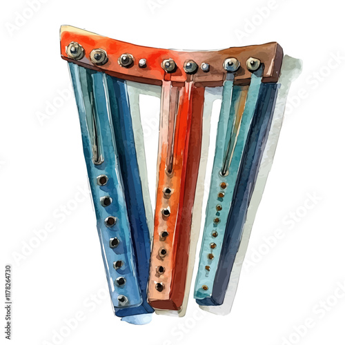 A watercolor of harp tuning pins, isolated on a white background. Harp tuning pins vector.
