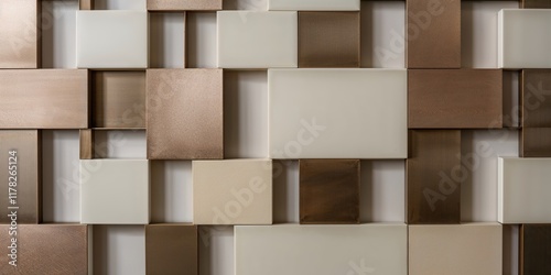 Geometric abstract panel with beige and bronze squares in a modern design photo