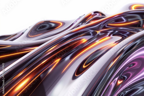 Futuristic metallic wave with neon lights photo