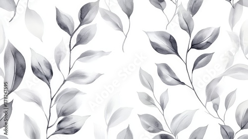 Monotone white grey and black Hand drawing sketch botanical and tropical leaves on watercolor seamless pattern vector design for fashion, fabric, wallpaper,web and all prints.