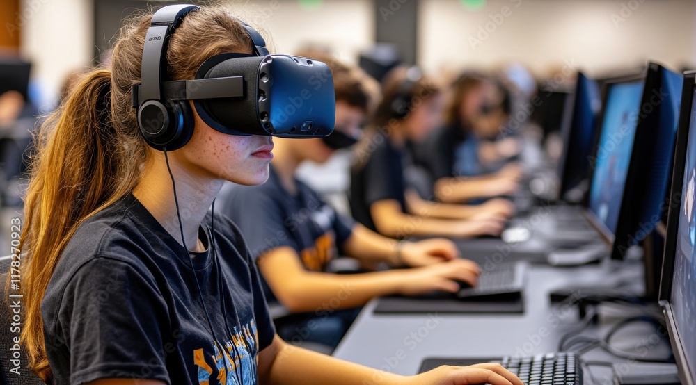 Students engage in immersive virtual reality experiences Students engage in immersive virtual reality experiences