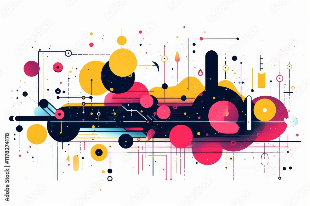 Obraz premium Abstract Geometric Composition with Vibrant Colors and Dynamic Lines