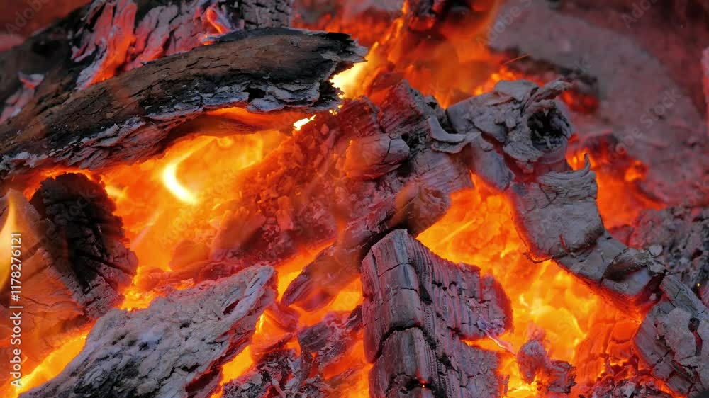 Red-hot white and black coal smolders in a barbecue before frying meat. Red-hot white and black coal smolders in a barbecue before frying meat.