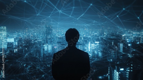 Wallpaper Mural Silhouette overlooking a futuristic cityscape. Torontodigital.ca