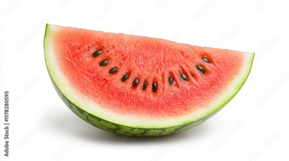 Freshly Sliced Watermelon Piece with Juicy Red Flesh and Green Rind Close-Up Freshly Sliced Watermelon Piece with Juicy Red Flesh and Green Rind Close-Up