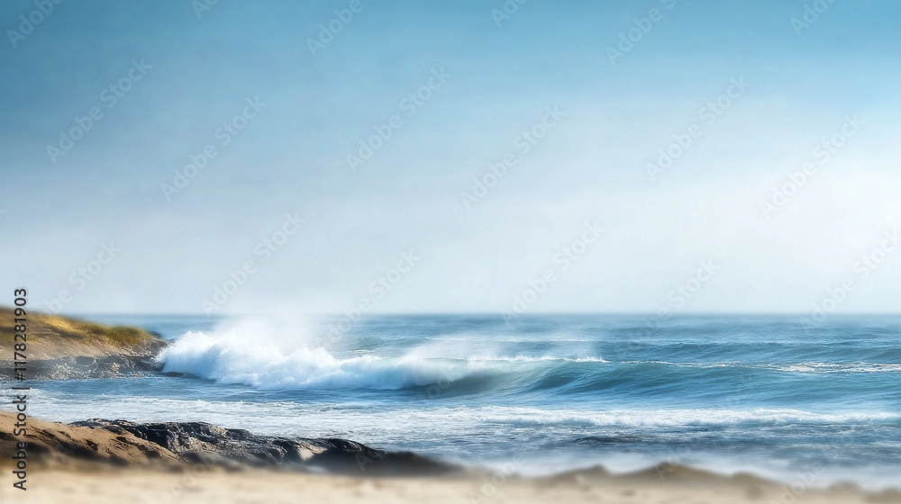 A lone wave crashes gracefully against a calm ocean backdrop, with blurred chaos in the distance, creating a serene moment with ample blank space on the side for captions
A lone wave crashes gracefully against a calm ocean backdrop, with blurred chaos in the distance, creating a serene moment with ample blank space on the side for captions
