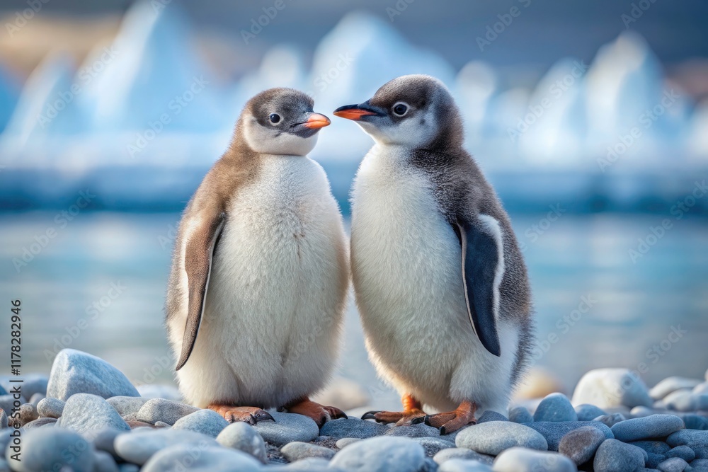 Obraz premium Adorable Twin Penguins: Rule of Thirds Photography - Wildlife, Antarctic, Birds, Cute Animals