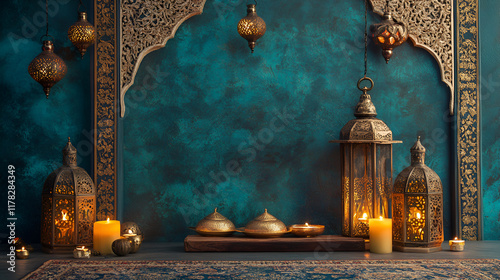 Beautiful Ramadan background decorations with stars and crescent moons, ideal for enhancing the ambiance during the holy month celebrations