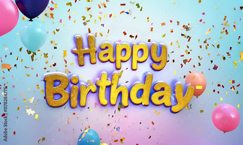 Happy Birthday Celebration with Balloons and Confetti