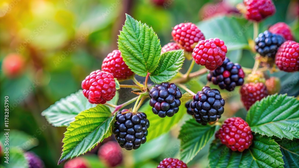 Blackberry Sprig Photography: Close-up Images of Wild Blackberries, Ripe Berries, Lush Green Leaves, Summer Fruit, Nature Photography, Candid Blackberry Photoshoot