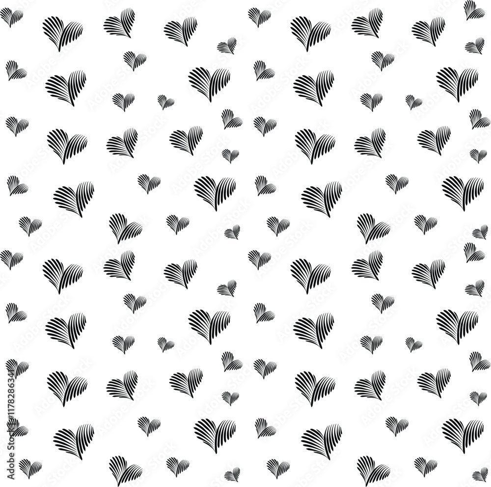 Fototapeta premium Minimalistic Black and White Heart Pattern with Hand-Sketched Lines