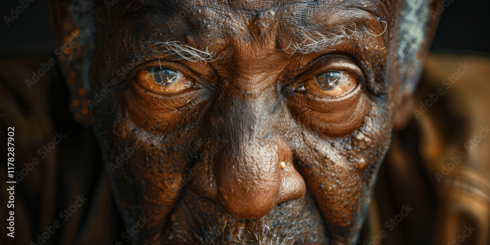 Close-Up Portrait of an Elderly Man with Reflective and Expressive Eyes Close-Up Portrait of an Elderly Man with Reflective and Expressive Eyes
