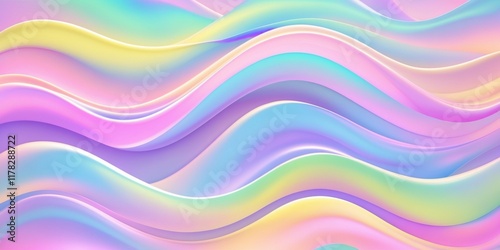 Abstract colorful background with soft, wavy patterns flowing horizontally. Vibrant pastel colors, including pink, blue, purple, green, and yellow, blend smoothly with a gradient effect.