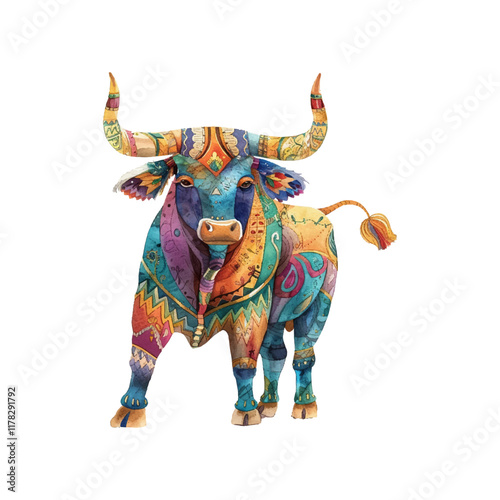 mardi gras carnival bull vector illustration in watercolor style