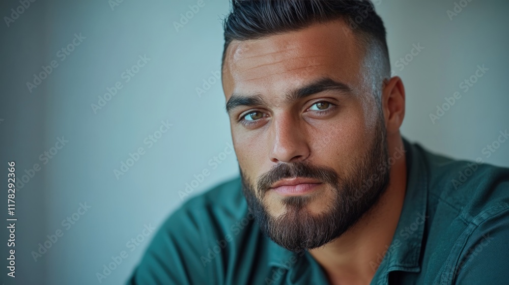 Obraz premium Intense Gaze: Portrait of a Man with a Beard
