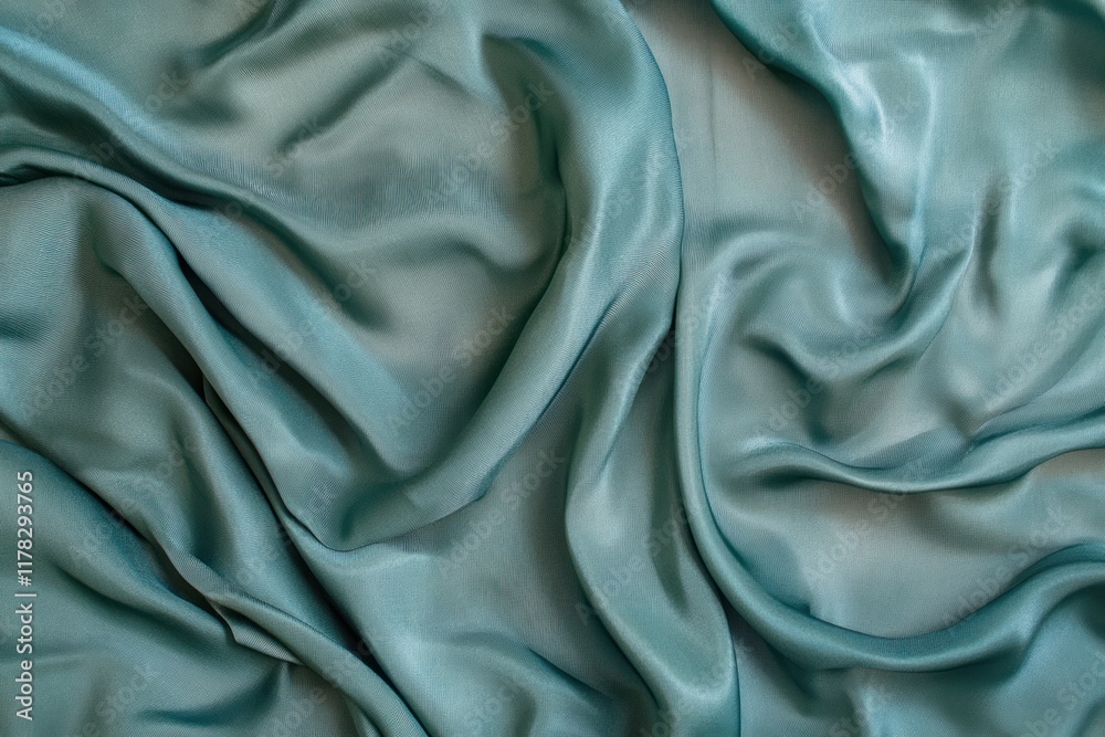 Fototapeta premium Draped teal silk fabric texture background.