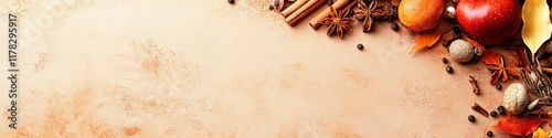 Rich brown background with spices like cinnamon and star anise creates a warm atmosphere