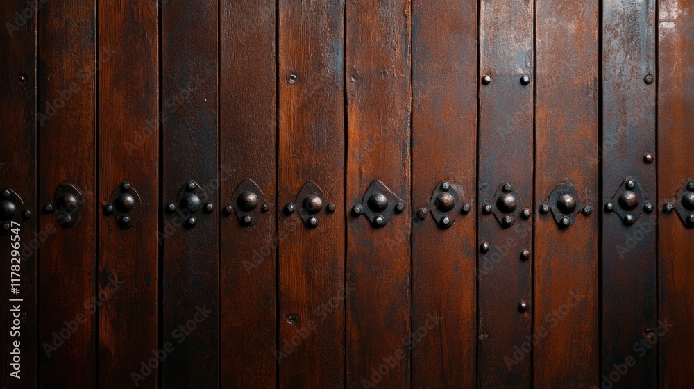 Dark Brown Wooden Door with Metal Accents Dark Brown Wooden Door with Metal Accents