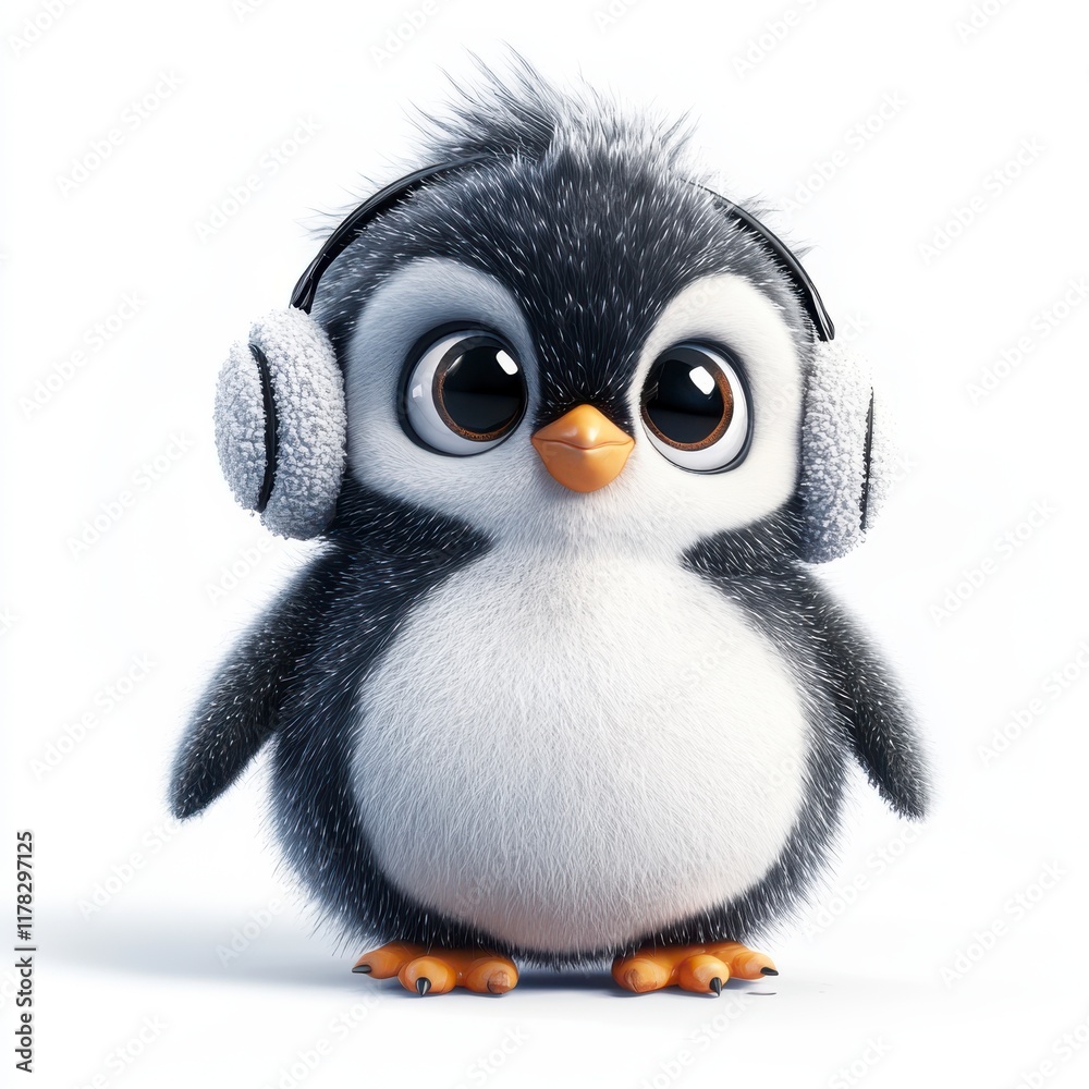 custom made wallpaper toronto digitalCute cartoon penguin character with headphones enjoying music