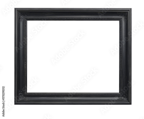 High-Quality PNG black square wooden frame with ornate detail on transparent background