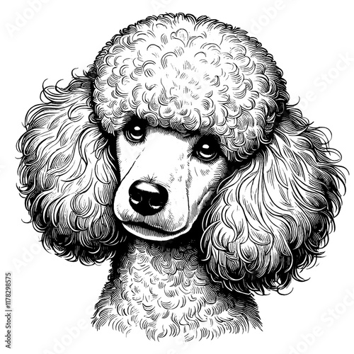 Hand drawn cute Poodle portrait, vector sketch isolated on white background, SVG vector	