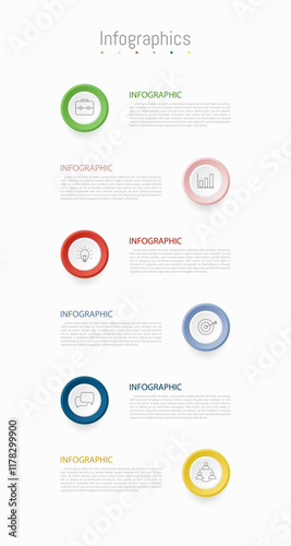 Infographic 6 options design elements for your business data. Vector Illustration.
