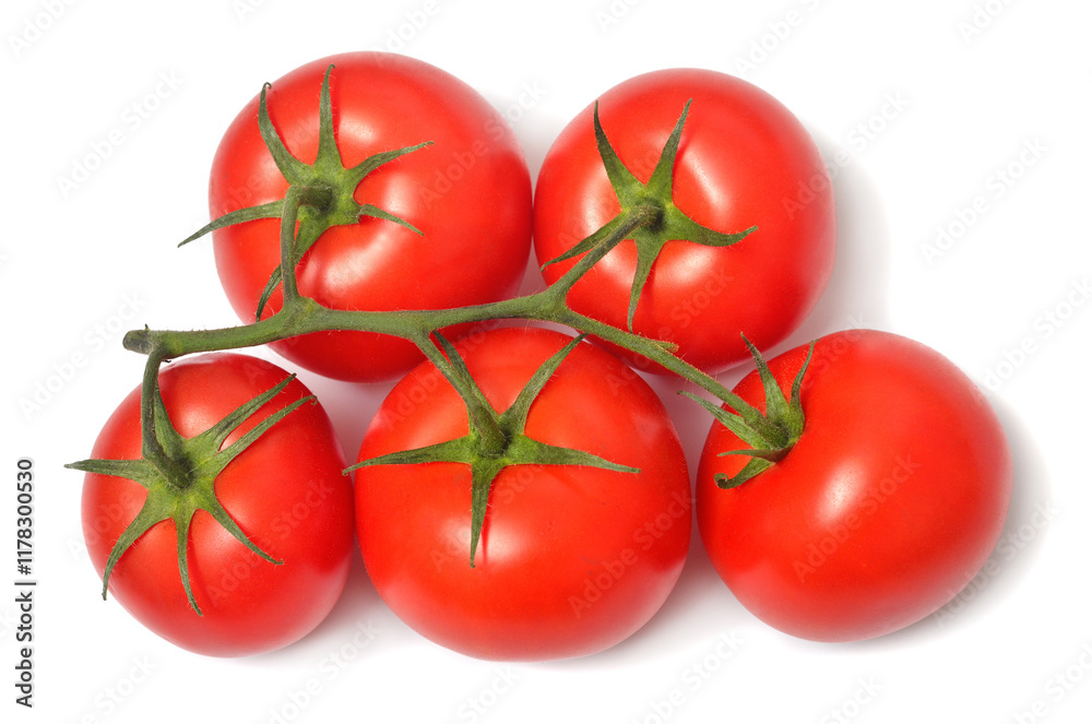Fresh tomatoes branch macro isolated on white background Fresh tomatoes branch macro isolated on white background