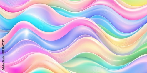 Abstract colorful background with soft, wavy patterns flowing horizontally. Vibrant pastel colors, including pink, blue, purple, green, and yellow, blend smoothly with a gradient effect.