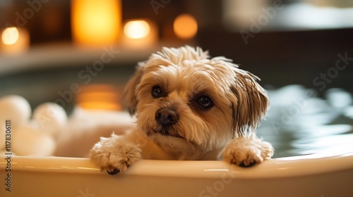Wallpaper Mural Cute dog enjoying a relaxing bath with bath bombs. Torontodigital.ca
