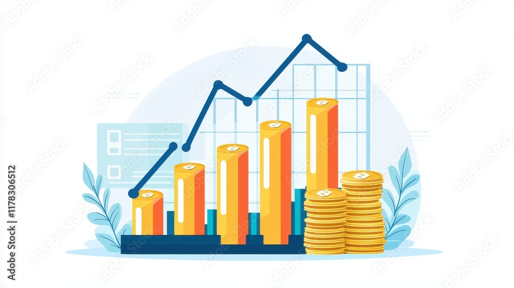 Isolated Bar Graph with Stacked Coins at Its Base Illustrating Financial Growth and Trends in a Minimalist Style Isolated Bar Graph with Stacked Coins at Its Base Illustrating Financial Growth and Trends in a Minimalist Style