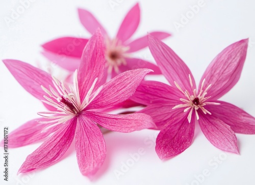 Pink mascara like winter flowers in the house, delicate petals of pink flowers on a white background, close-up of an elegant winter flower, bright pink professional photography, photo for stock photog