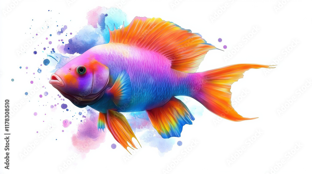 Fototapeta premium Colorful parrotfish illustration with vibrant hues and artistic splashes