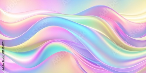 Abstract colorful background with soft, wavy patterns flowing horizontally. Vibrant pastel colors, including pink, blue, purple, green, and yellow, blend smoothly with a gradient effect.