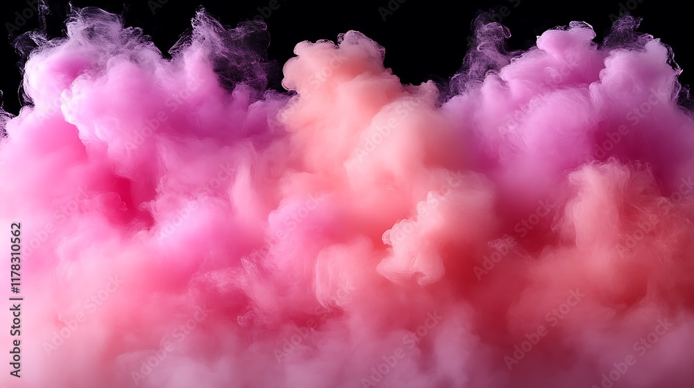 Fototapeta premium Pink and coral colored smoke swirls against a black background
