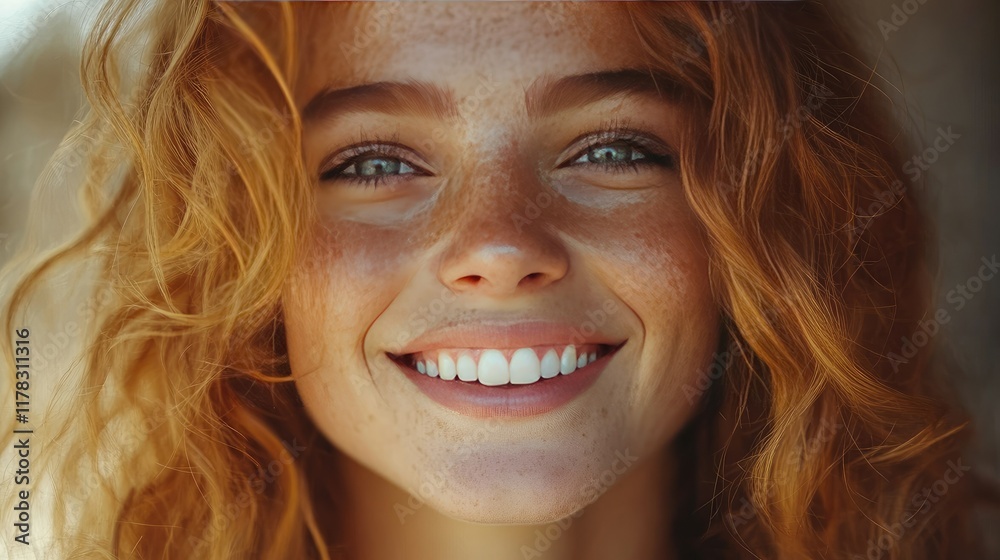 Close-up of smiling redhead woman with freckles, natural beauty portrait Close-up of smiling redhead woman with freckles, natural beauty portrait