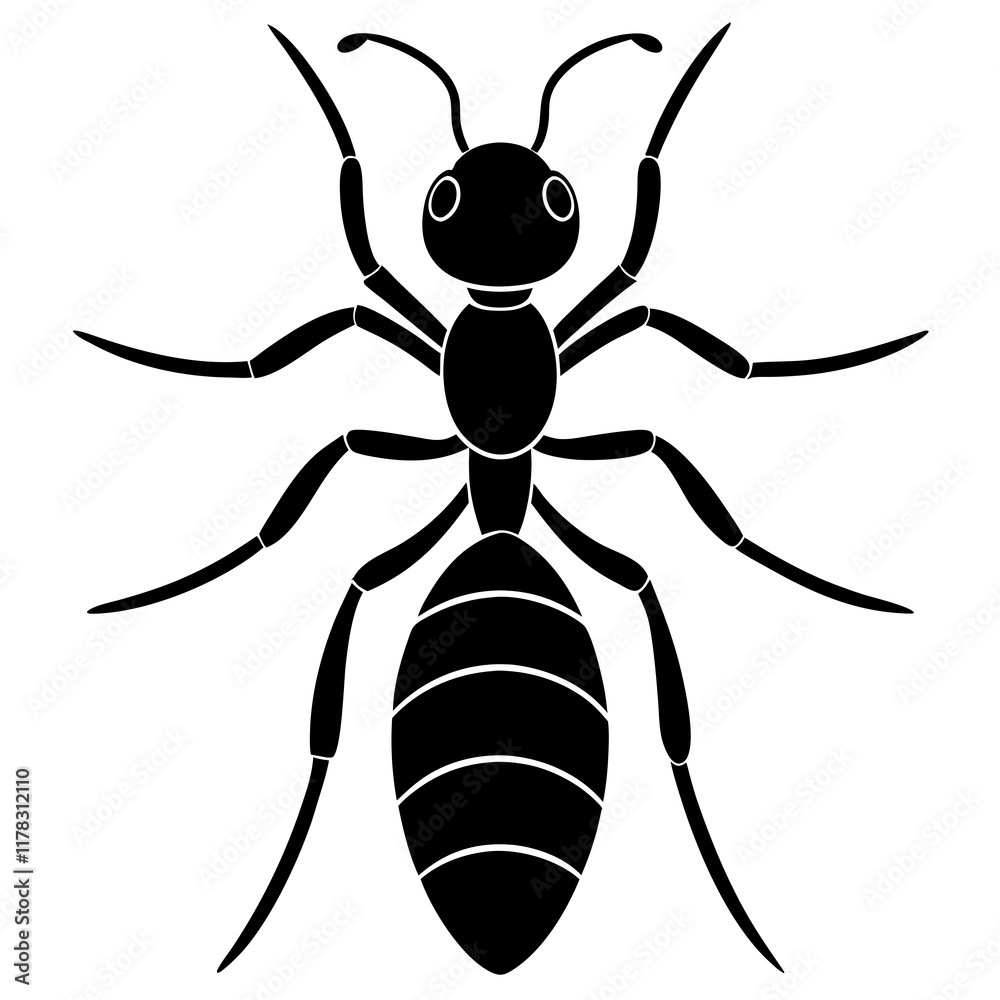 Cute Line Art Ant Silhouette Black Vector Illustration Cute Line Art Ant Silhouette Black Vector Illustration