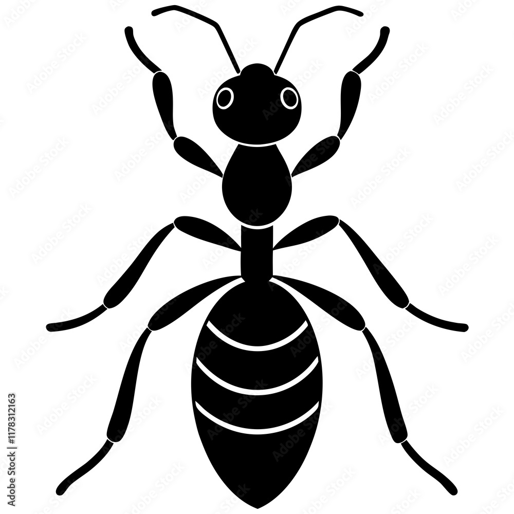 Cute Line Art Ant Silhouette Black Vector Illustration Cute Line Art Ant Silhouette Black Vector Illustration
