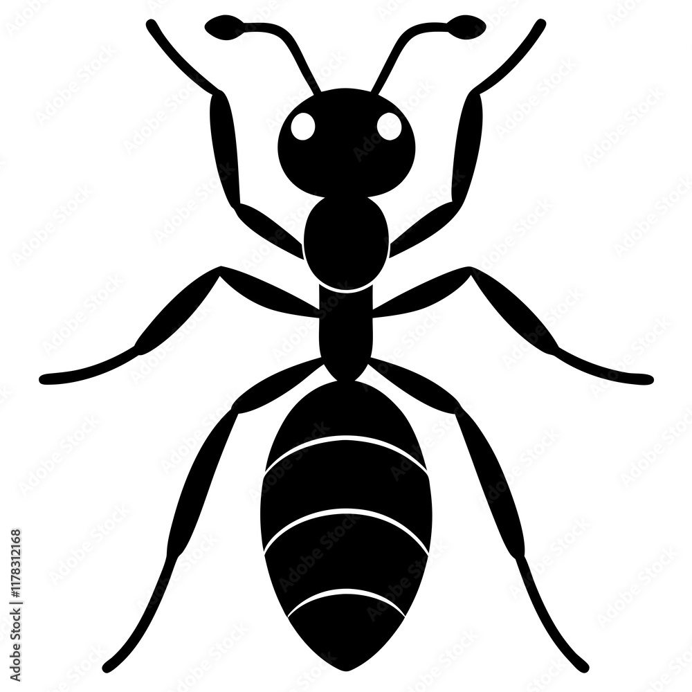 Cute Line Art Ant Silhouette Black Vector Illustration Cute Line Art Ant Silhouette Black Vector Illustration