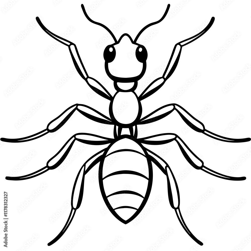 Cute Line Art Ant Silhouette Black Vector Illustration Cute Line Art Ant Silhouette Black Vector Illustration