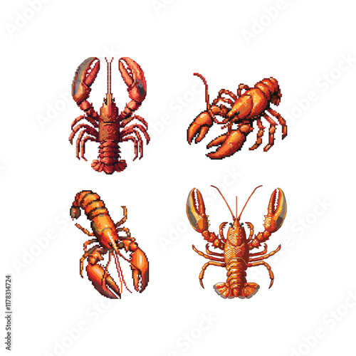 Lobster pixel art design vector template illustration