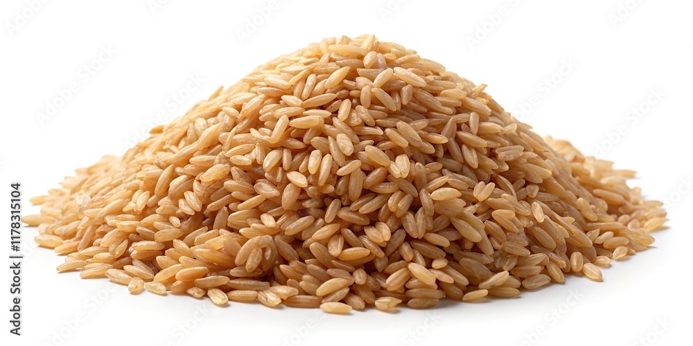 A drone's eye view of a sizable brown rice pile against a white surface. A drone's eye view of a sizable brown rice pile against a white surface.