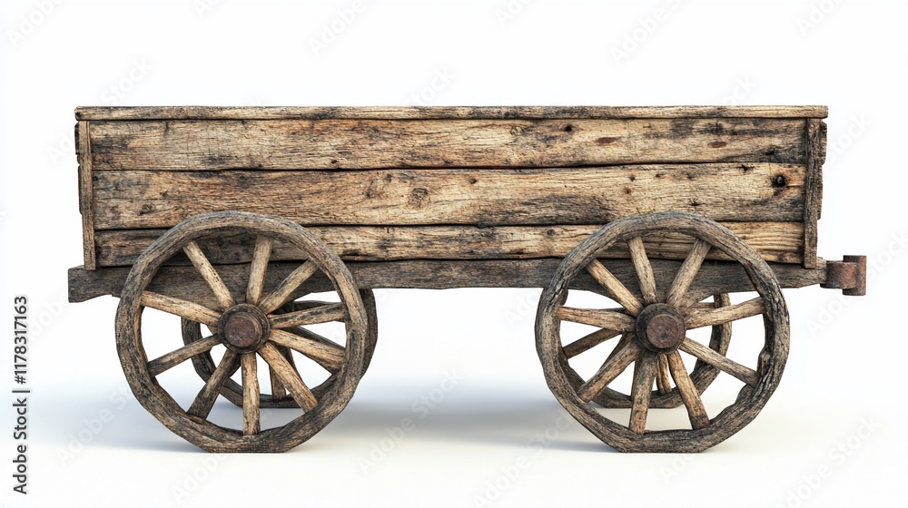 Fototapeta premium Rustic wooden cart on white background.