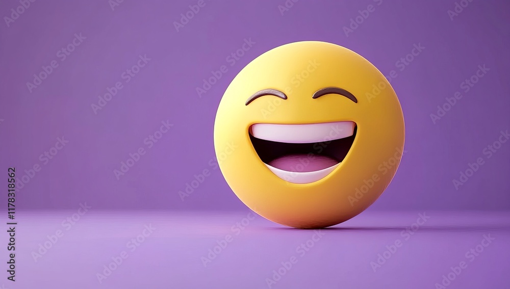 Fototapeta premium 3D render of a laughing emoji on a purple background