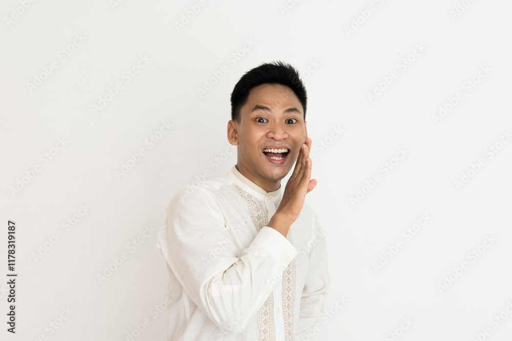 Excited Man In Traditional Attire Sharing A Fun Secret With Joyful Expression Excited Man In Traditional Attire Sharing A Fun Secret With Joyful Expression