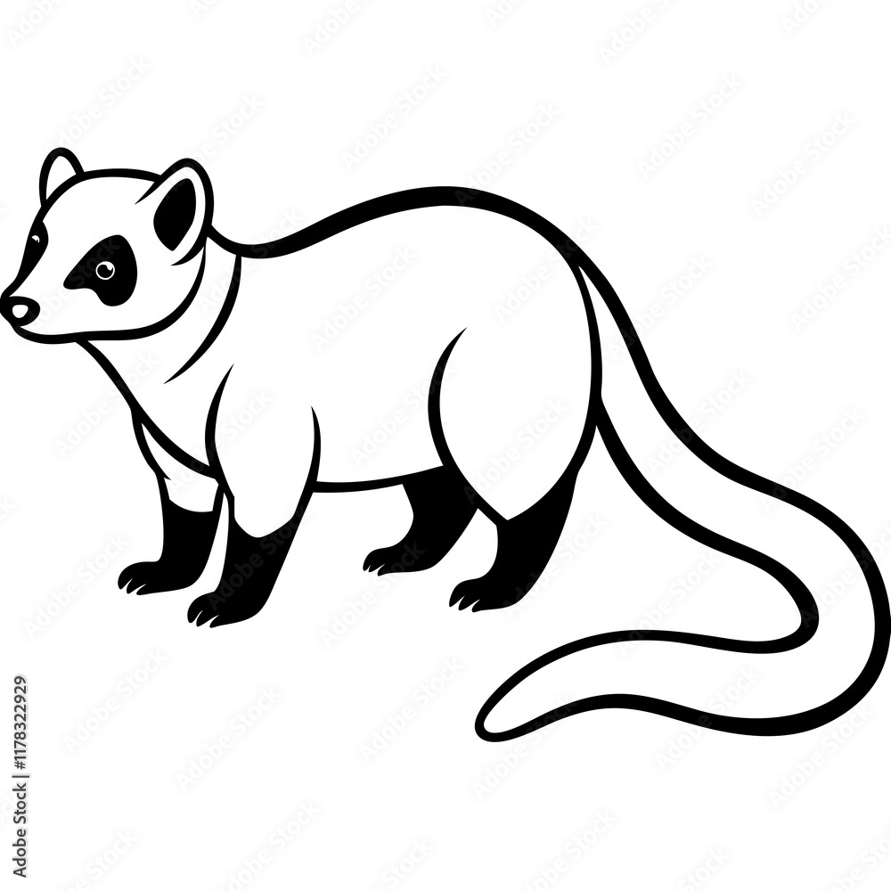 Fototapeta premium Cute Line Art Coati Silhouette Black Vector Illustration